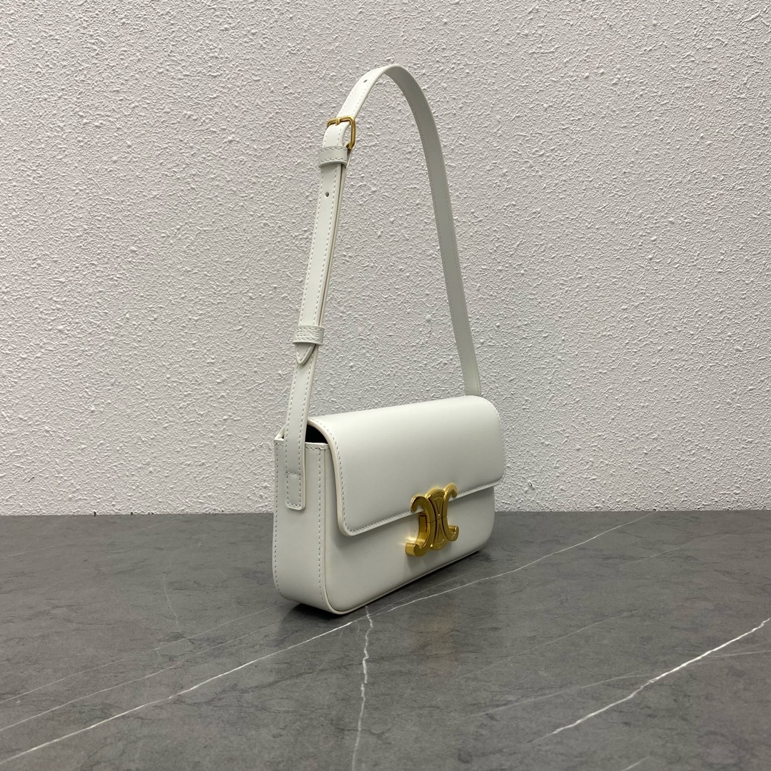 Celine Shoulder Bag Claude In Shiny Calfskin White/Gold 194143